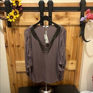 Blue Velvet Women's Purple Top with Beaded Neckline